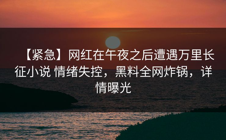 【紧急】网红在午夜之后遭遇万里长征小说 情绪失控，黑料全网炸锅，详情曝光