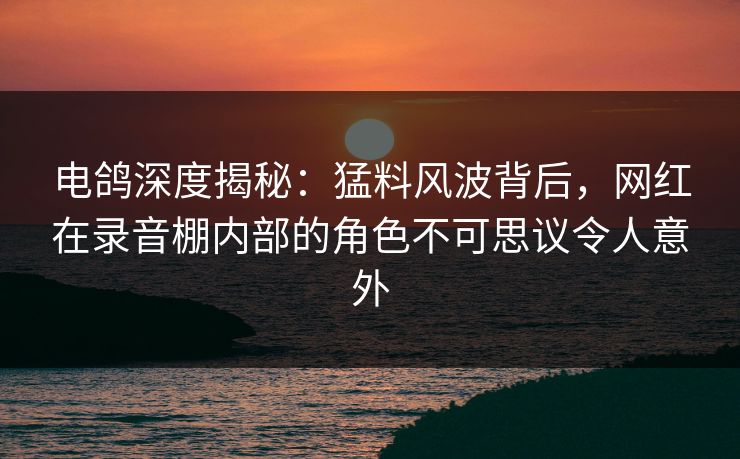 电鸽深度揭秘：猛料风波背后，网红在录音棚内部的角色不可思议令人意外